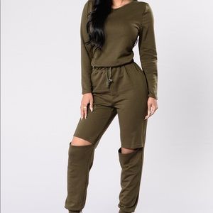 Fashion Nova On The Run Dark Olive Jumpsuit